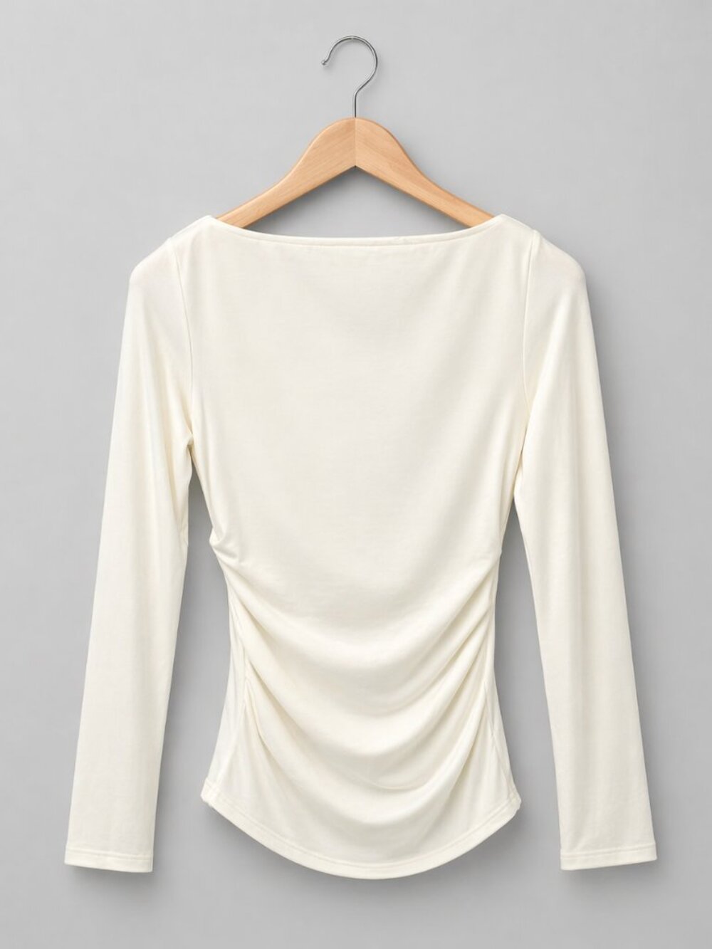 OGL Eco-Mousse Modern Side Ruched Boatneck Top Womens Size Medium White NWT